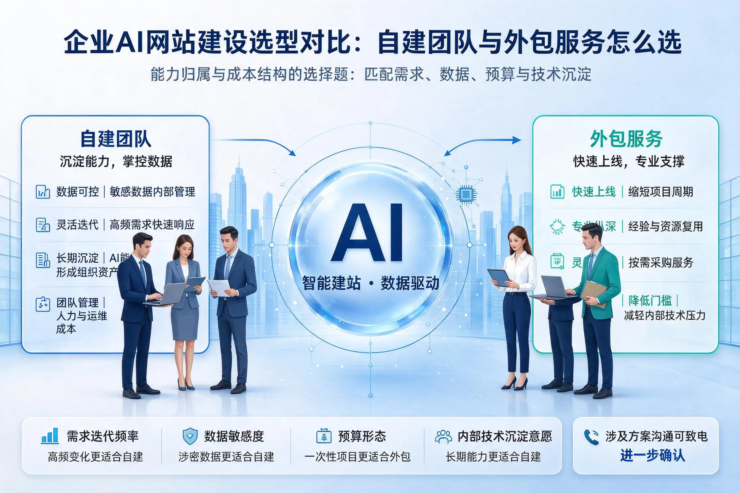 十堰企业AI网站建设选型对比:自建团队与外包服务怎么选